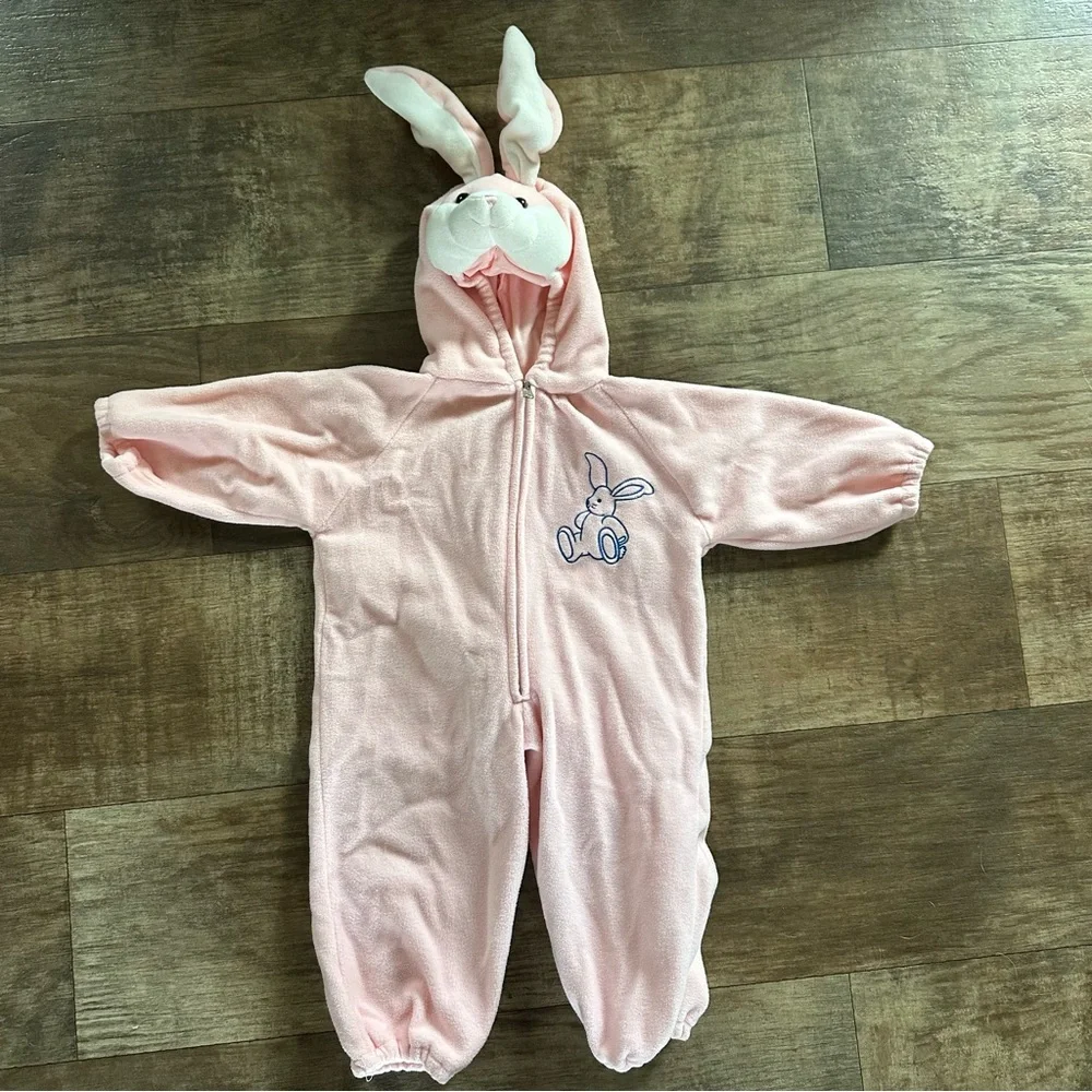 Fleece bunny costume union suit light pink